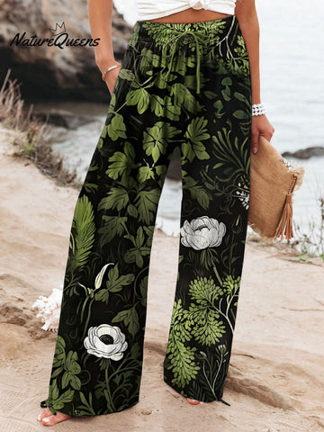 Women's Vintage Lovely Floral Art Printed Cotton And Linen Casual Pants