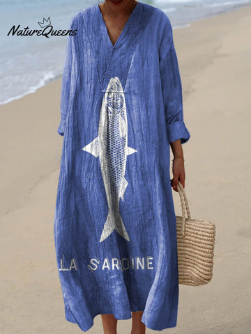 Women's Funny Sardine Pattern Art Print Cotton Dress