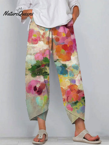 Women's  Vintage Flowers Printed Cotton And Linen Casual Pants