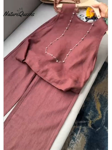Women's Cotton And Linen Casual Vest and Pants Set