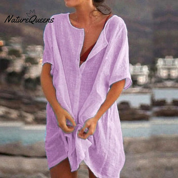 Summer Cotton Loose Short Dresses  Casual Women's  shirt