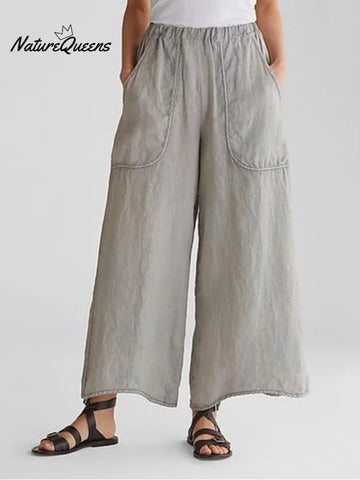 Summer Women PANT Flat Pan Linen Pocket