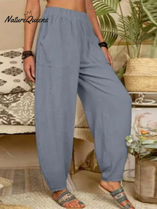 Casual Plain Loose Cotton Harem Pants