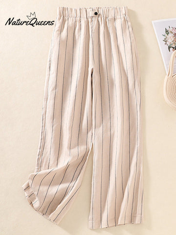 Women's Stripe Cotton And Linen Casual Pants