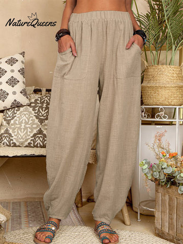 Casual Plain Loose Cotton Harem Pants