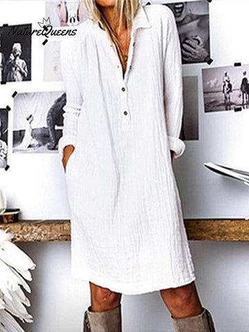 Women's Solid Color Loose Elegant Casual Long-sleeved Dress