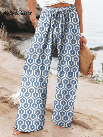 Women's  Floral  Art Printed Cotton And Linen Casual Pants