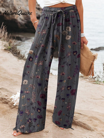 Women's  Floral  Art Printed Cotton And Linen Casual Pants