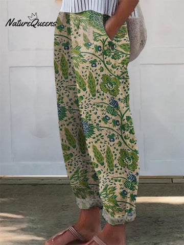 Women's Floral Art Printed Pocket Casual Pants