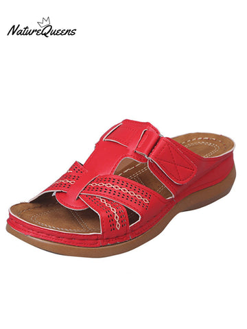 Women's Wedges with Thick Bottom Cut Out Stitching Stripes Slippers
