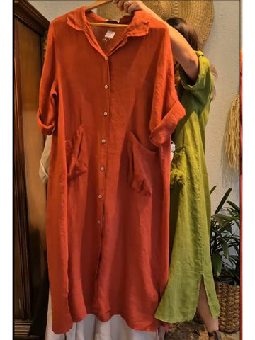 Casual Loose-fitting Linen And Cotton Long Dress