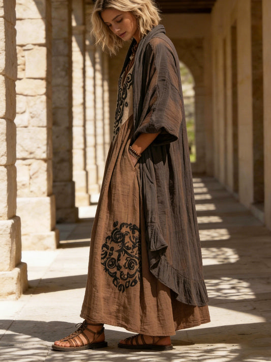 Boho Loose Jumpsuit And Cardigan Linen Cotton Two-piece Set