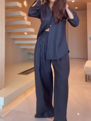 Casual Linen And Cotton Shirt And Trousers Two-piece Set