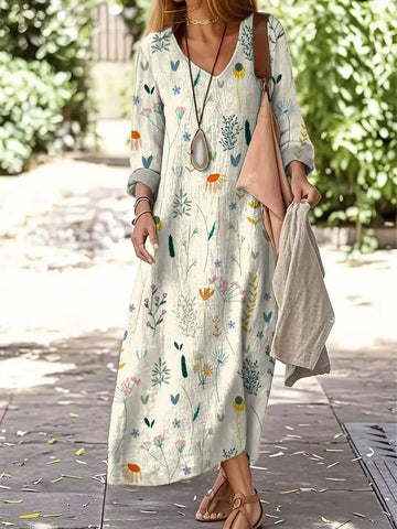 Women's Vintage Floral Pattern Art Print Casual Cotton Dress