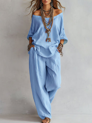 Casual Cozy Loose Linen Cotton Two-piece Set