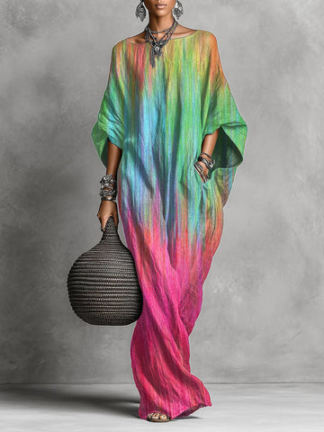 Women's Retro Gradient Print Minimalist Casual Cotton Linen Long Dress