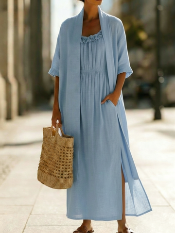 Minimalist Linen-cotton Two-piece Set - Comfortable For Everyday Wear