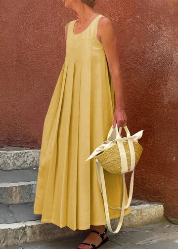 Women's Retro Casual Pleated Sleeveless Cotton Linen Dress